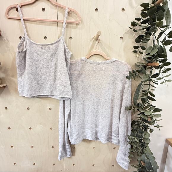 ABERCROMBIE & FITCH Merino Wool Blend Tank & Cardigan Set Size L Heather Grey - Picture 6 of 13
